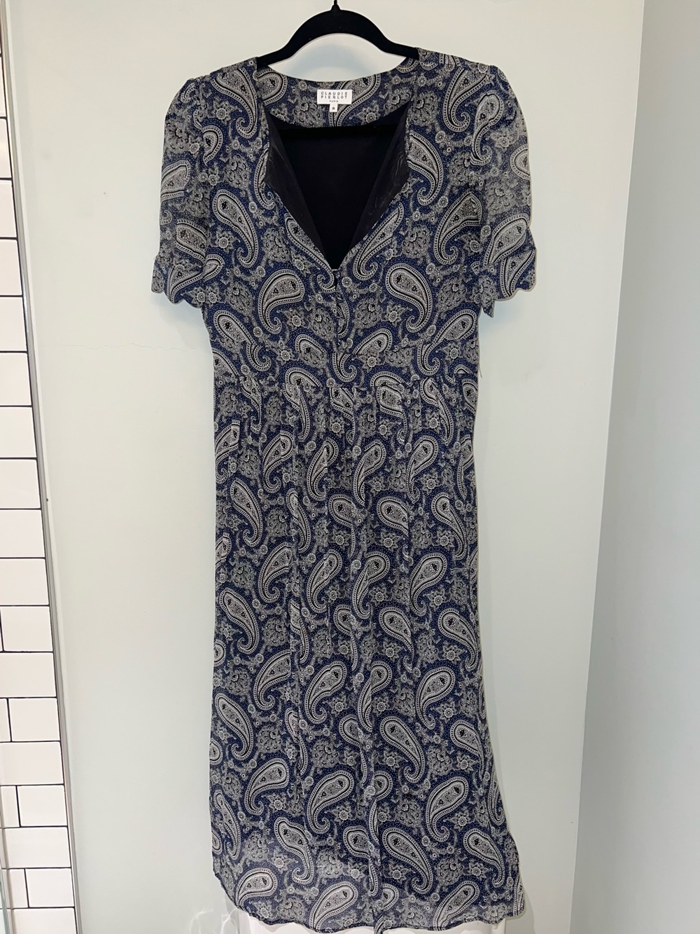 Blue and white Claudie Pierlot paisley print dress, size 36.